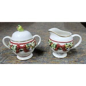 Waterford Holiday Heirloom Creamer & Sugar With Lid New No box Christmas